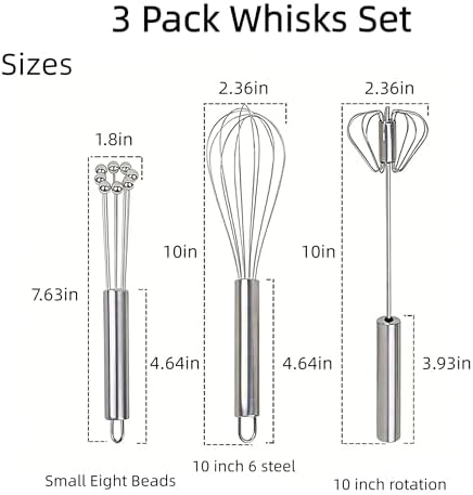 3 Packs Stainless Steel Whisk Set,Whisks for Cooking Non Scratch.