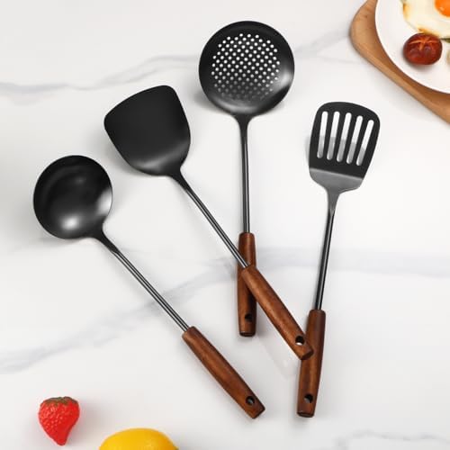 304 Stainless Steel Kitchen Utensils Set, 4 Pcs, Black