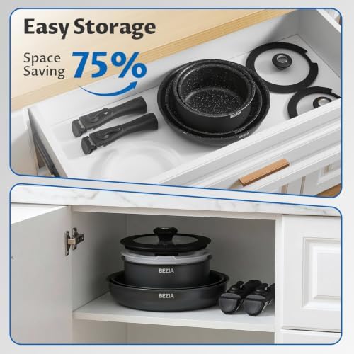 BEZIA Induction Cookware Set 10 Pieces, Nonstick Pots and Pans Set