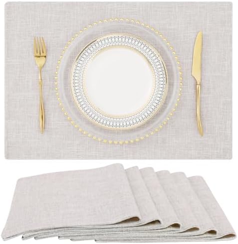 homing Faux Cotton Linen Placemats Set of 6, Cloth Dining Table Mats