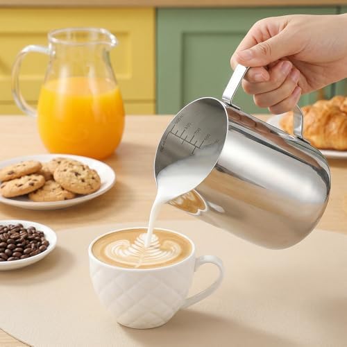2 Pcs Milk Frothing Pitcher, 32 Oz Stainless Steel Steaming Pitcher