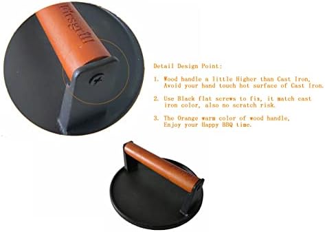 Firsgrill Burger Press 7.08" Round,Heavy-Duty Cast Iron Smash Burger Press Meat Steak With Wood Handle for Blackstone Camp chef Pitboss Weber Griddle Grills(Round)