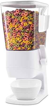 Cereal Dispenser Countertop with Bowls Spoons Cutlery Box, 3.2L Cereal Containers Storage Snack Dispenser for Pantry, Dry Food Dispenser for Snack, Oatmeal, White, 1Pc
