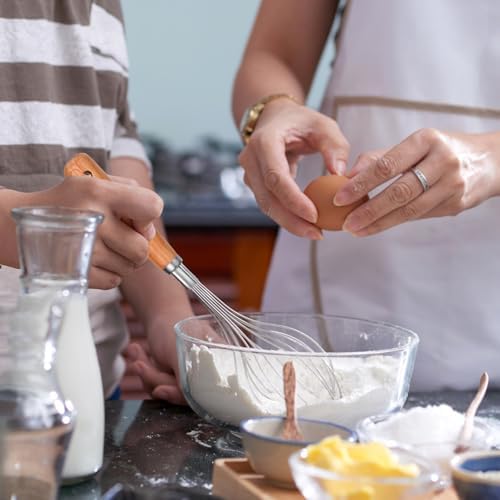 2 PCS Whisk Wooden Handle Stainless Steel, Wisking Tool Stainless