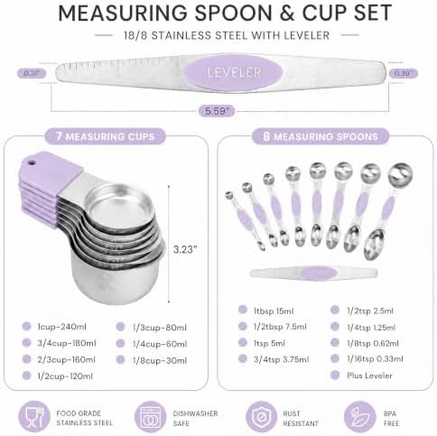 16-Piece Magnetic Measuring Cups and Spoons Set - Purple