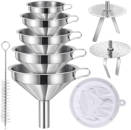 9 Pack Stainless Steel Kitchen Funnel Set, Including 5 Sizes of