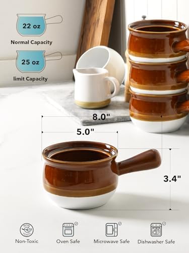 LE TAUCI French Onion Soup Bowls, 22 Ounces Ceramic Soup Bowls with