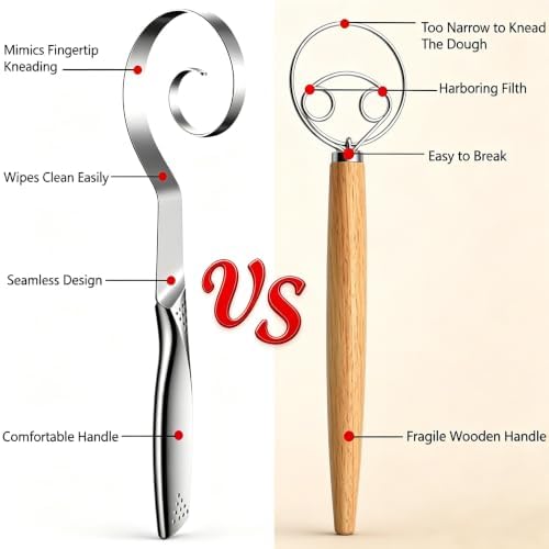 Seamless Danish Dough Whisk, 10 Inch Stainless Steel