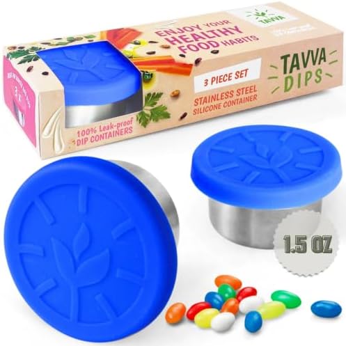 TAVVA 3 X 1.5oz Condiment Containers with Lids, Leakproof Silicone