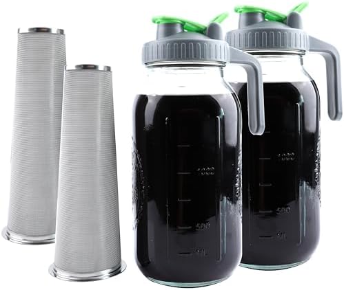 Cold Brew Coffee Maker 64 Oz Mason Jar Iced Tea Pitcher With Strainer