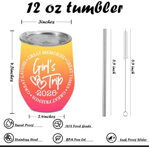 4 Pcs Girls Trip Wine Tumbler With Lid, Girls Trip Gifts Favors
