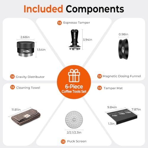 IKAPE 53MM Coffee Tamper Set Black 6 IN 1, Espresso Tool Kit for