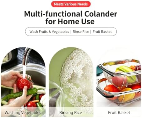 Expandable Stainless Steel Over-the-Sink Colander Basket, Telescopic