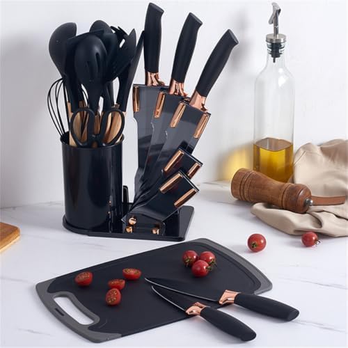 19 Pieces Kitchen Cooking Utensils and Knife Set with Holder Block