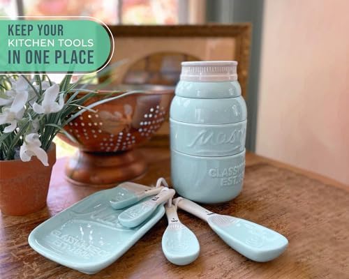 Comfify Aqua Blue Mason Jar Measuring Set – 4 Cups, 4 Spoons, Spoon