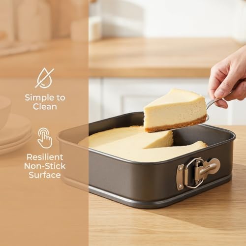 3 Pcs Springform Cake Pan Set, Nonstick Leakproof Square Cheesecake