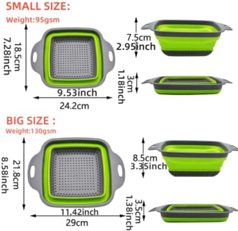 Silicone Collapsible Colander Set – Foldable Over-The-Sink Kitchen