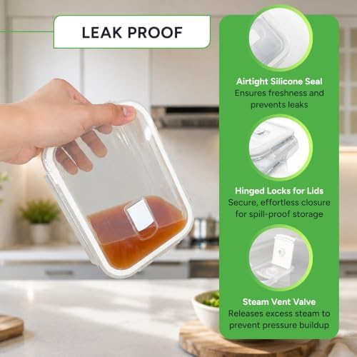 PrepNaturals 5 Pack 30oz Glass Meal Prep Containers