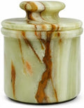 Green Onyx Butter Keeper - Round Marble Butter Dish for Countertop, 4"