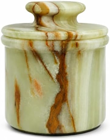 Green Onyx Butter Keeper - Round Marble Butter Dish for Countertop, 4"