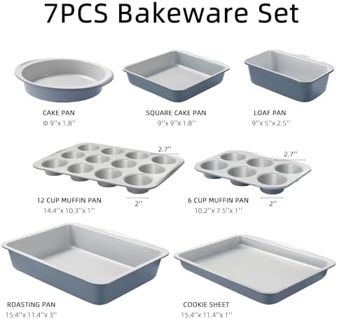 CAROTE 7-Piece Baking Pans Set, Nonstick Bakeware Sets, Gray & Blue
