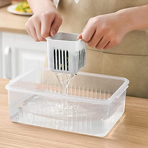 6-in-1 Kitchen Scallion Storage Box, 6 Grids Draining Crisper Portable