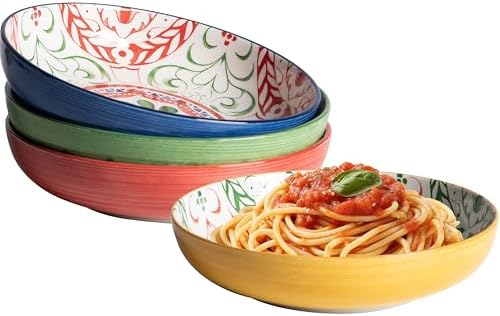 LEHAHA Pasta Bowls Set of 4, 8.25 inch Ceramic Serving Bowls for Daily