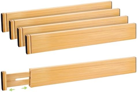 Fyvva Drawer Organizer, Spring-Loaded Expandable Bamboo Dividers