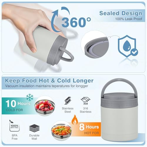 Bento Lunch Box Set with 10.5oz Soup Thermo Food Jar, Grey
