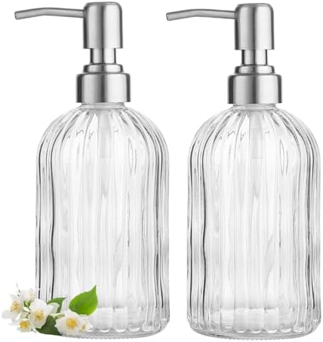 2 Pack Clear Glass Hand Soap Dispenser Set