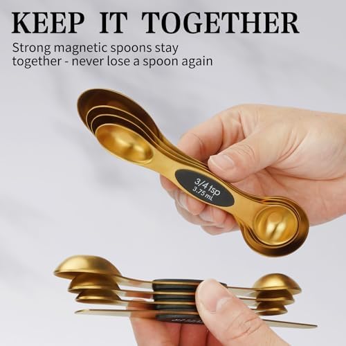 Magnetic Measuring Spoon Set of 8 with Leveler (Gold)