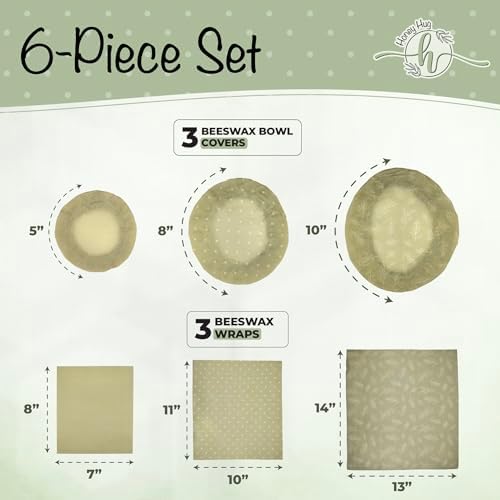 6 Pack Reusable Beeswax Food Wraps and Bowl Covers