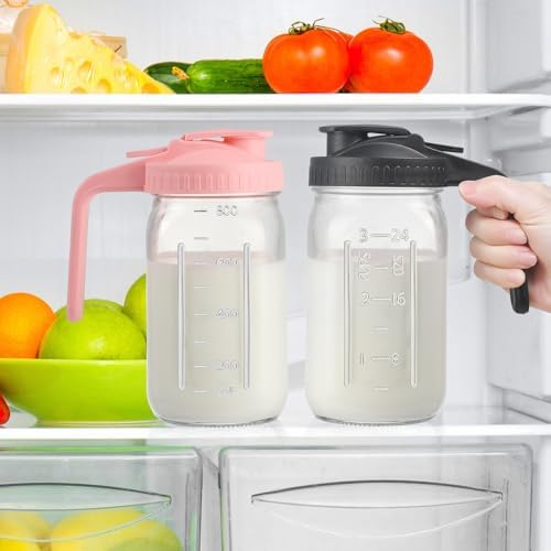 4Pack 32oz Glass Pitcher with Lid, Wide Mouth Storage Container,1