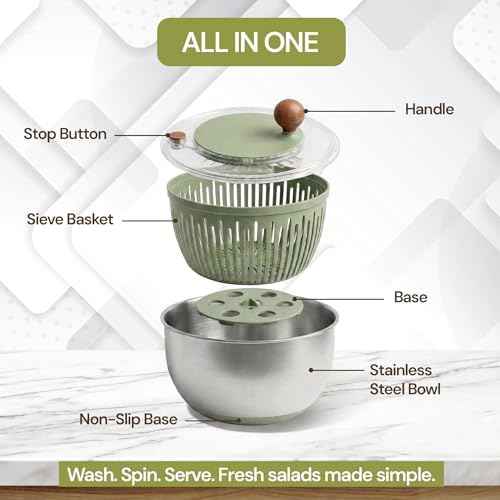 5.3QT Stainless Steel Salad Spinner - Large Salad Spinner with