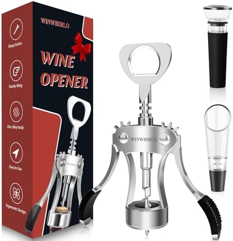 Wine Bottle Opener Gift Set, Zinc Alloy Wing Corkscrew with Vacuum