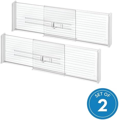 iDesign Plastic Adjustable Drawer Dividers, Clear, Set of 2