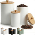 Ceramic Kitchen Canisters for Countertop Set of 3 w/ Airtight Bamboo