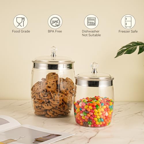 2 Pcs Candy Cookie Jar with Lids - 128 Oz & 74 Oz Plastic Clear