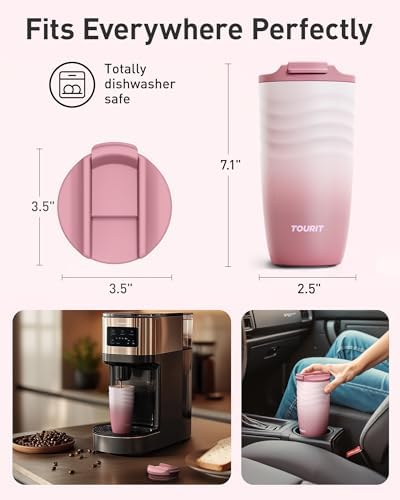 TOURIT 16 oz Insulated Travel Coffee Mug Stainless Steel Tumbler