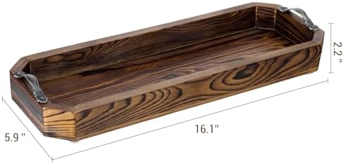 MyGift Wooden Vanity Tray, Rustic Burnt Solid Wood Toilet Tank Tray