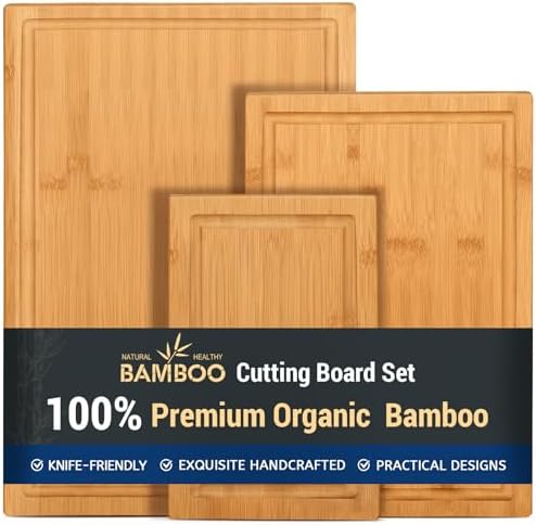 Hiware 3-piece Bamboo Cutting Boards for Kitchen, Heavy Duty Bamboo