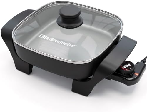 Elite Gourmet 2.5Qt PFAS-Free Ceramic Electric Skillet, 8"x8", Compact