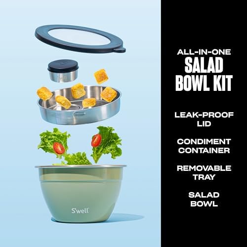 S'well Stainless Steel Salad Bowl Kit 64oz, Mountain Sage, Comes with