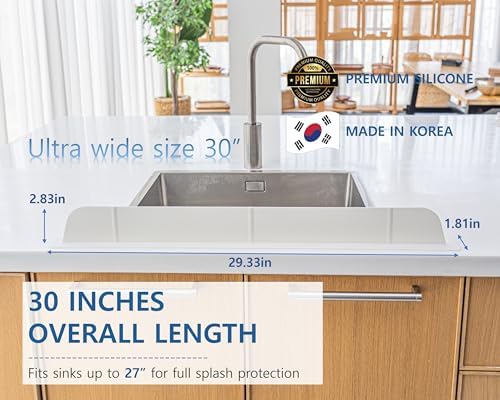 30 Inch Silicone Kitchen Sink Splash Guard, Eco White