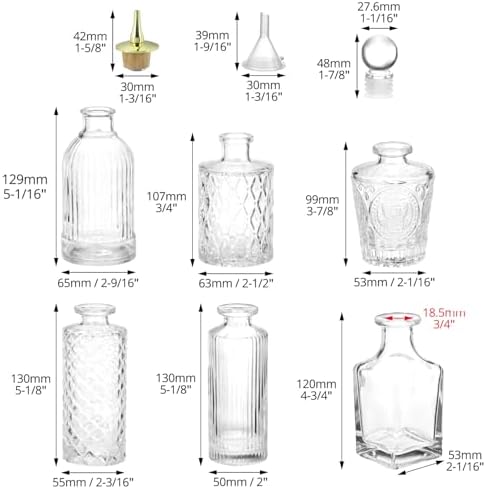 QWORK Glass Bitters Bottle Set of 6 – Zinc Alloy Dash Tops for Home
