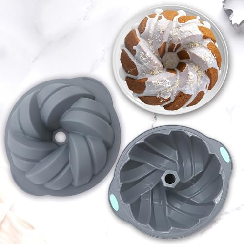 Tongjude 4 Pieces Silicone Fluted Cake Pans, 9/10/12 Cups Tube Baking
