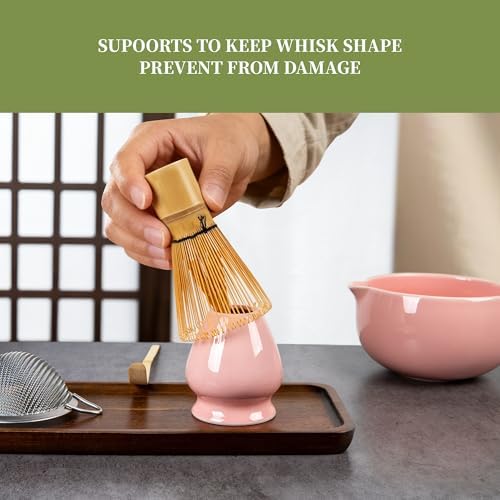 YIBO Matcha Whisk Set Pink, Handcrafted Bamboo Chasen & Ceramic Bowl