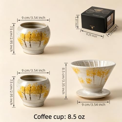 Autumn Tree Ceramic Pour Over Coffee Set with 2 Cups