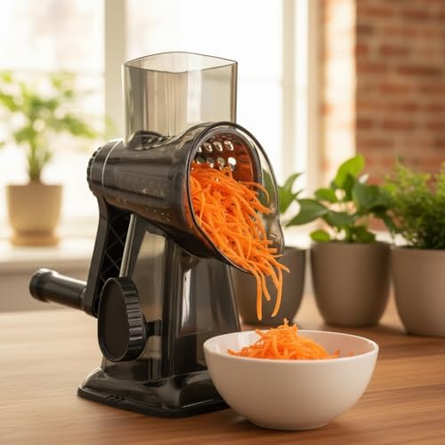 Rotary Cheese Grater, Hand Crank, 3 Stainless Steel Blades