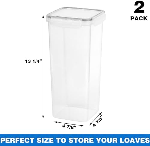 Tiawudi 2 Pack Bread Box, Plastic Bread Container, Bread Storage for Kitchen Counter, Bread Keeper with Airtight Lid, Tall Bread Saver, Sandwich Bread Holder, 5.6 Qt / 5.3L Each